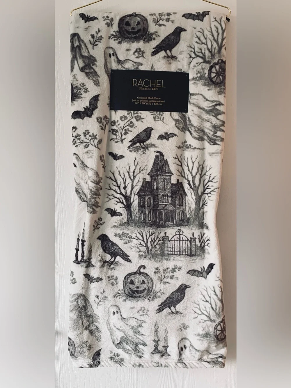 Rachel Roy Halloween Haunted House Spooky Ghosts Crows Pumpkins Throw Blanket